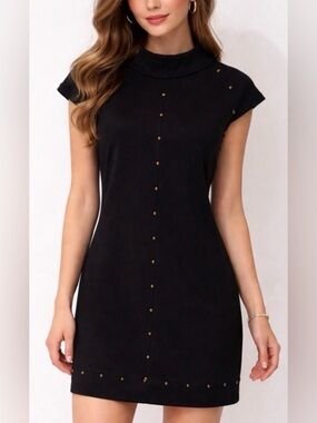 Sharagano Studio Black Mini Dress with Bead Accents Size 10